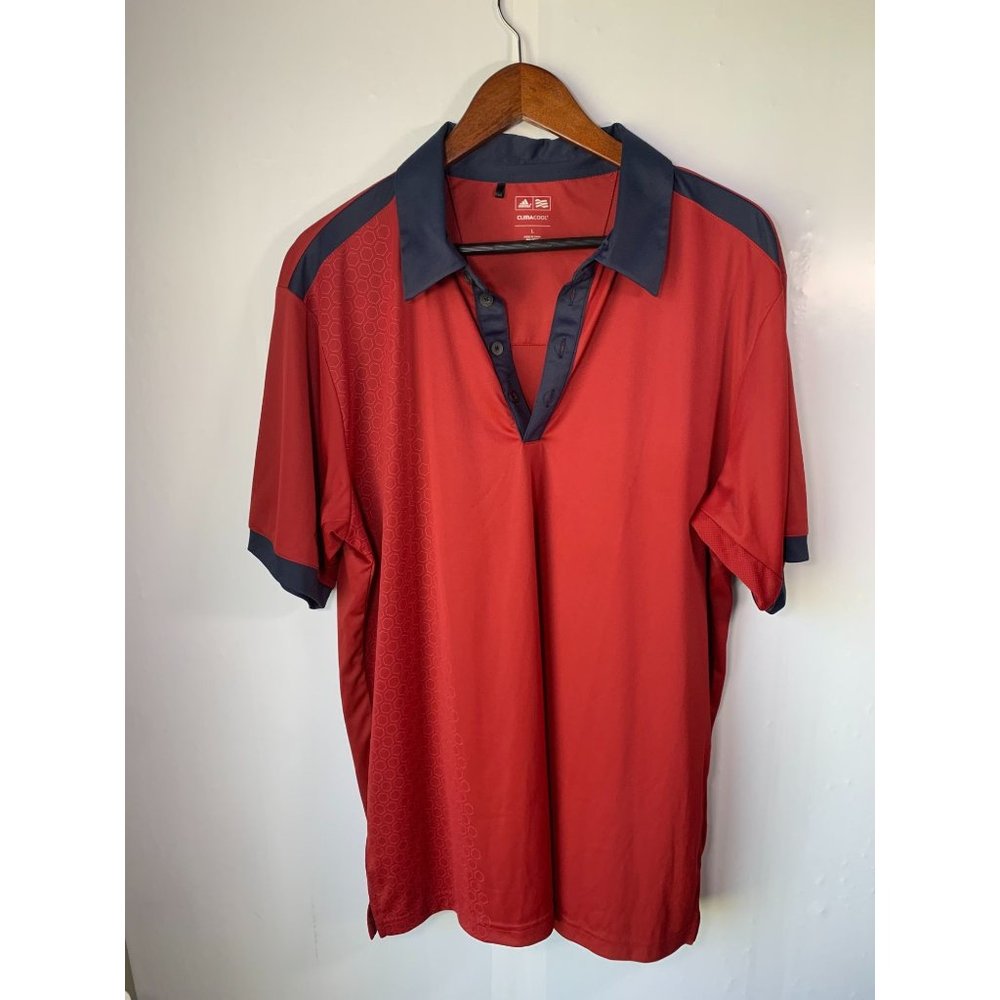 Adidas Polo Climacool Red Blue Short Sleeve Men's Shirt Size Large